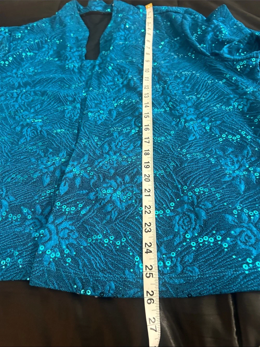 Teal Sequined Two-Piece Jacket & Tank Set - Picture 8 of 9